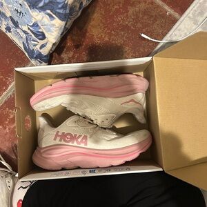 Hoka Women's Cream and Pink Athletic Shoes